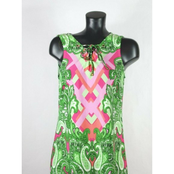 Lily Lane Sz M Shift Midi Dress Paisley Tie Neck - Picture 2 of 8